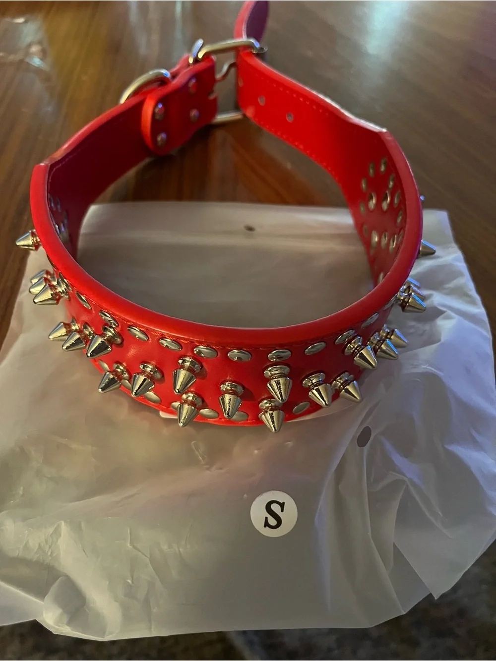 New Red Spiked PU Leather Dog Collar - Adjustable Studded Pet Collary- 16”-19”.